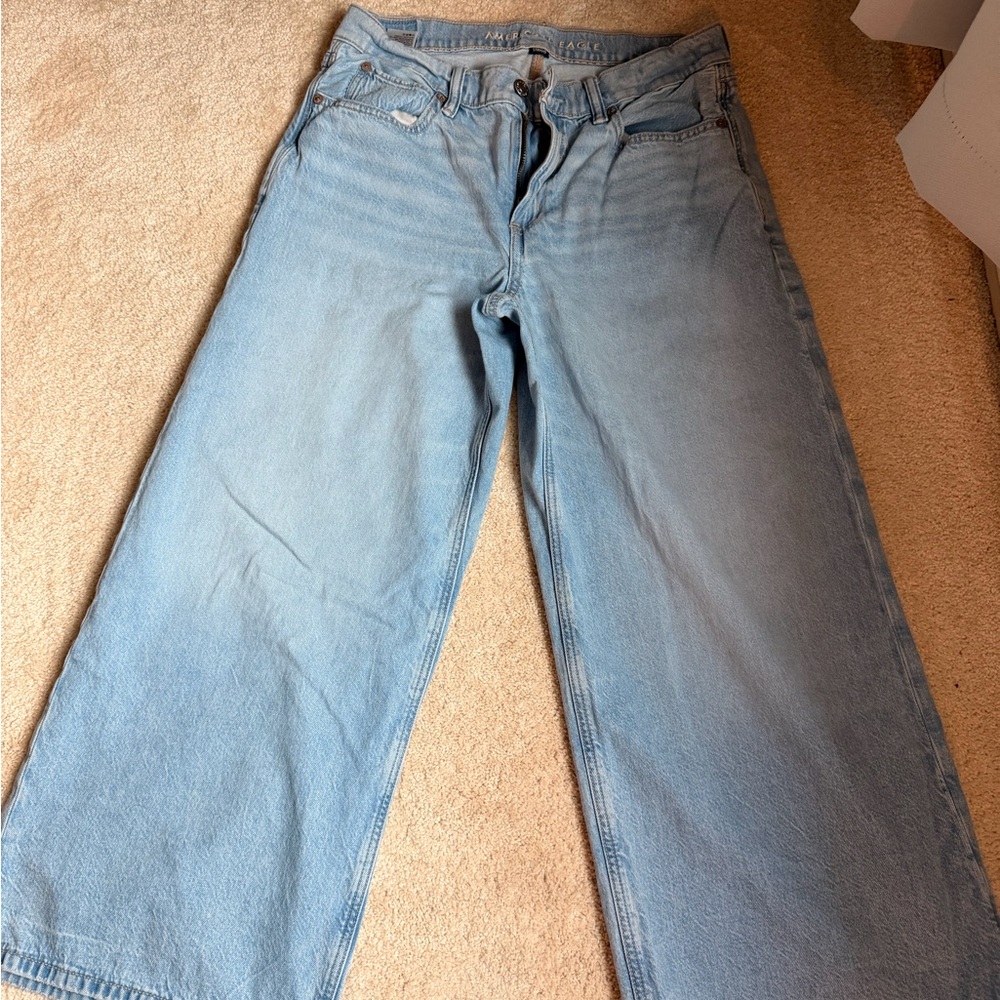 American Eagle Outfitters Light Blue Cropped Wide-Leg Jeans
